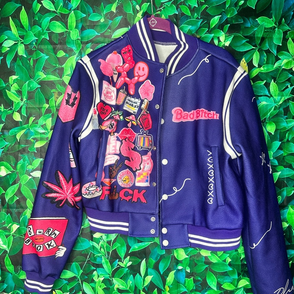 Varsity Jacket Women Print Baseball Cropped Jacket